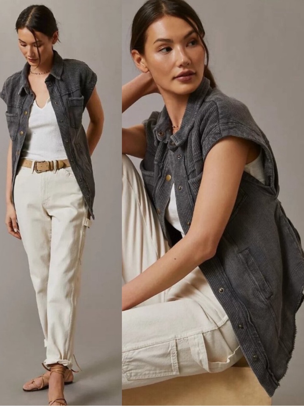 ANTHRO Pilcro Belted Vest Gray Layering Boho Festival Casual Size XS